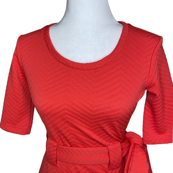NWOT Shabby Apple Red Short Sleeve Textured Blouse Top Removable Belt Sz Petite - Picture 3 of 6